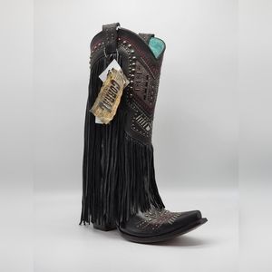 Cowgirl Boot Corral Black Snip w/ Tassel & Swarovski Crystals & Studs C2951 sz 5